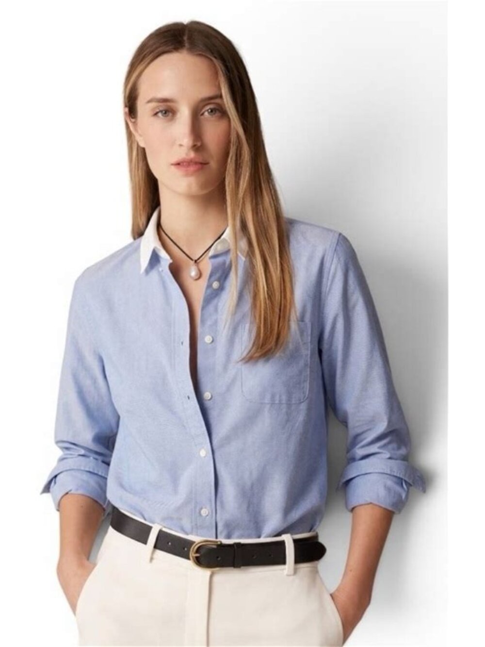 Women’s Coach 1941 Light Blue Button Down Shirt with White Collar Size 8